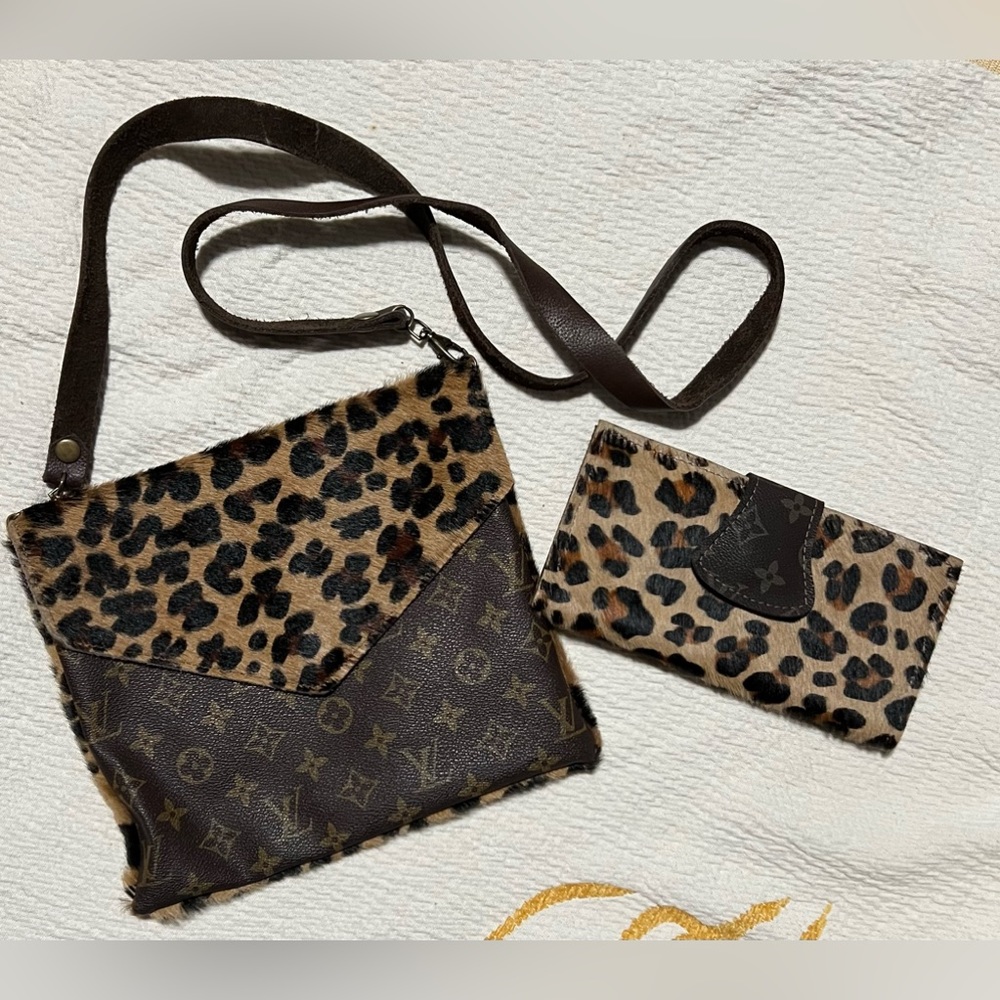 Upcycled Louis Vuitton Leather cross body with matching wallet